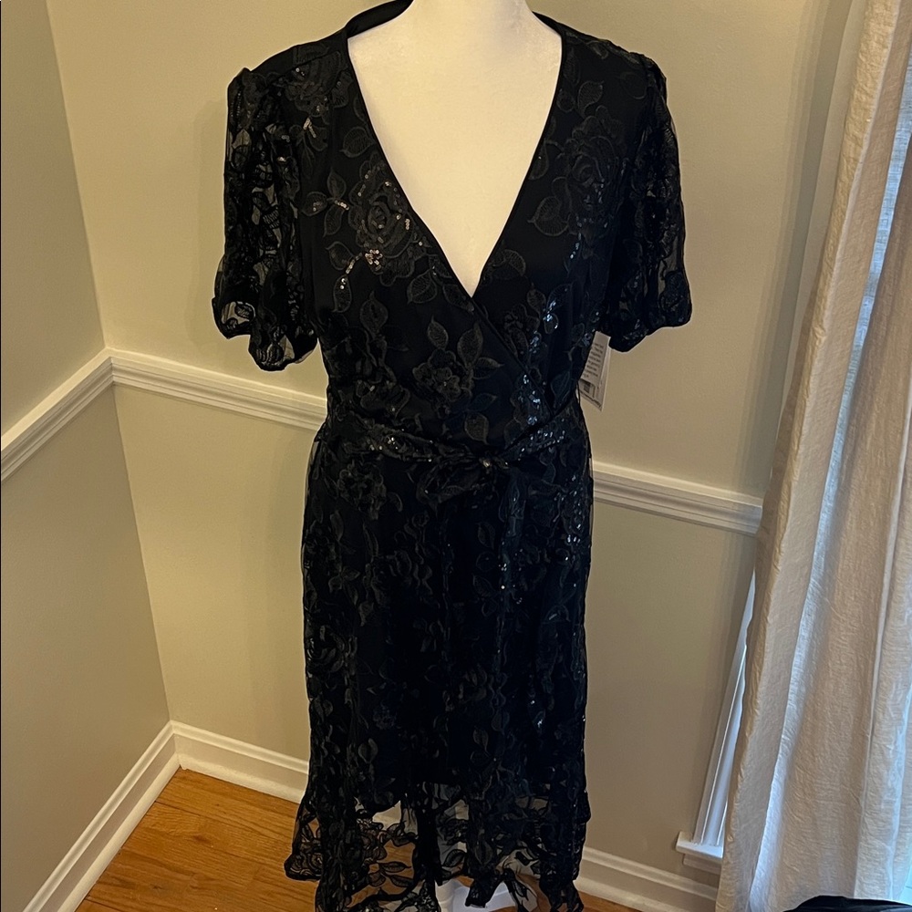 Kensie Black Floral Lace Midi Dress